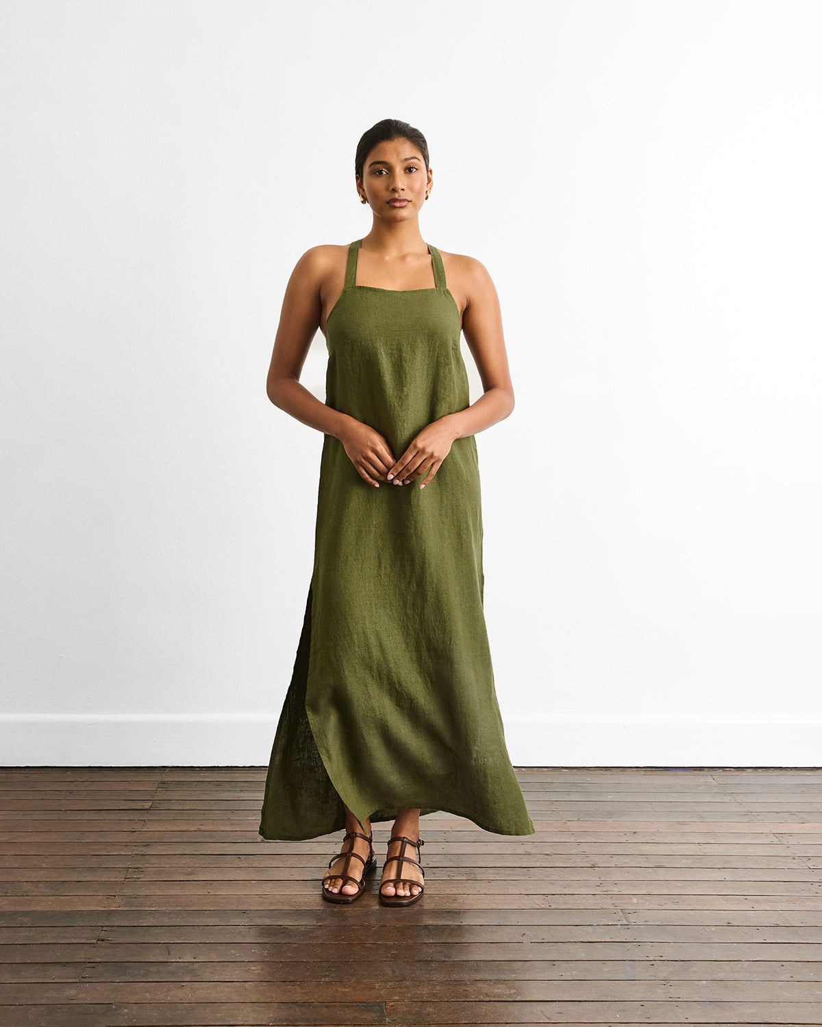 Boulevard Linen Maxi Dress in Olive Boulevard Linen Maxi Dress in Olive