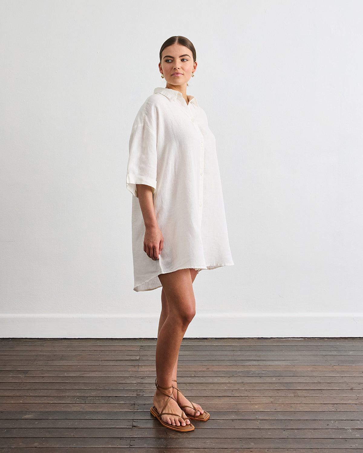Villa Linen Shirt Dress in White – Bed Threads