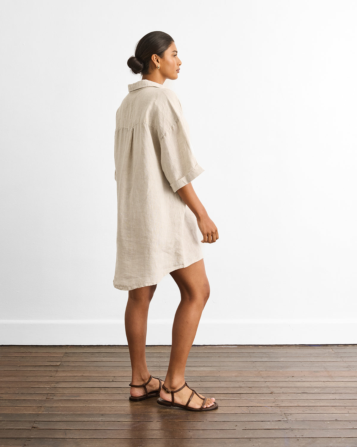 chinese dress ladies Villa Linen Shirt Dress in Oatmeal – Bed Threads