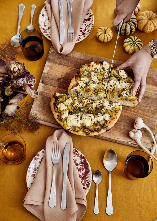 sian redgrave baked focaccia with leeks, ricotta and honey