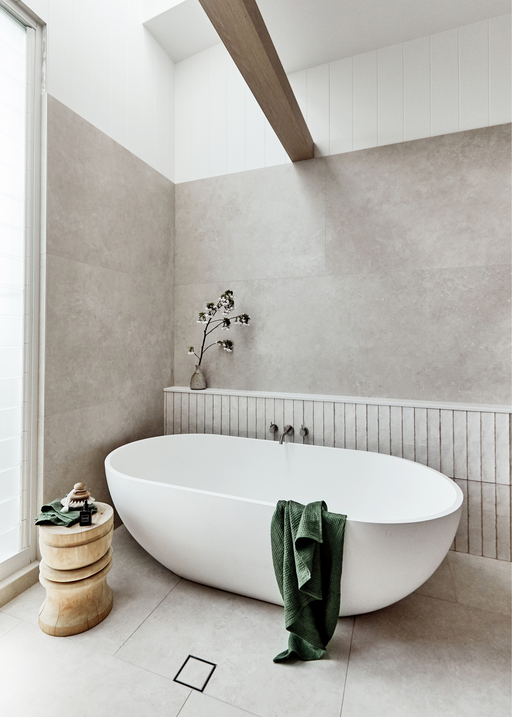 minimal bathroom, linen towel, scandi interiors