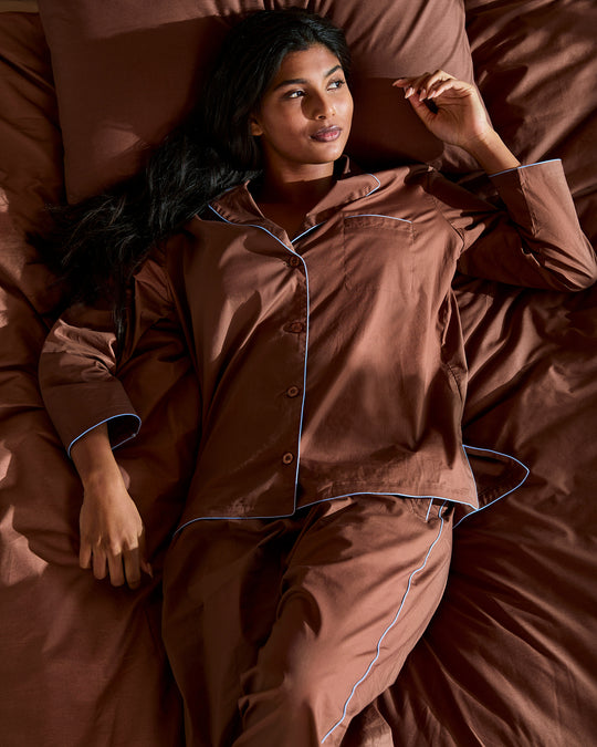 Espresso & Sky Piped Long Sleeve Shirt