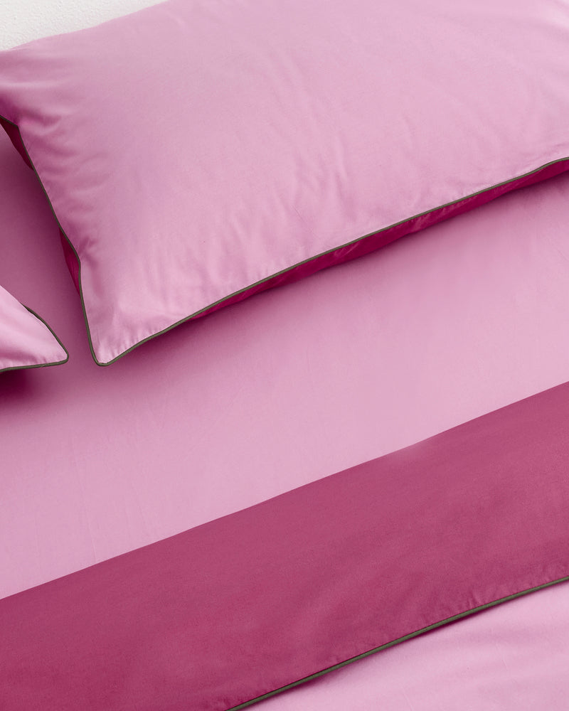 Berry, Bubblegum & Moss Piped 100% Organic Cotton Pillowcases (Set of Two)