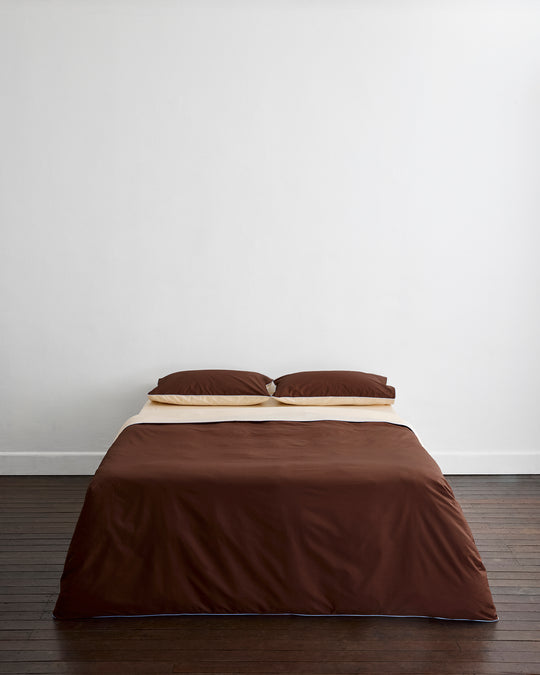 Espresso, Vanilla & Sky Piped 100% Organic Cotton Pillowcases (Set of Two)
