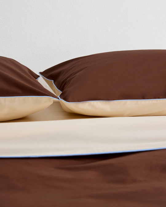 Espresso, Vanilla & Sky Piped 100% Organic Cotton Pillowcases (Set of Two)