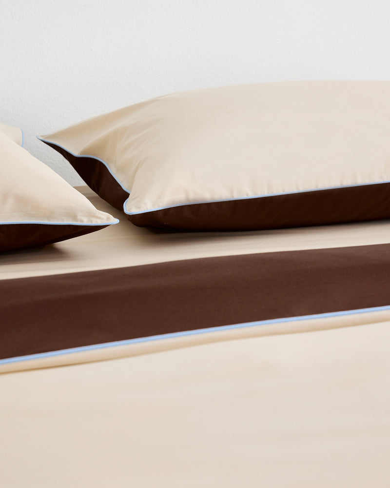 Espresso, Vanilla & Sky Piped 100% Organic Cotton Pillowcases (Set of Two)