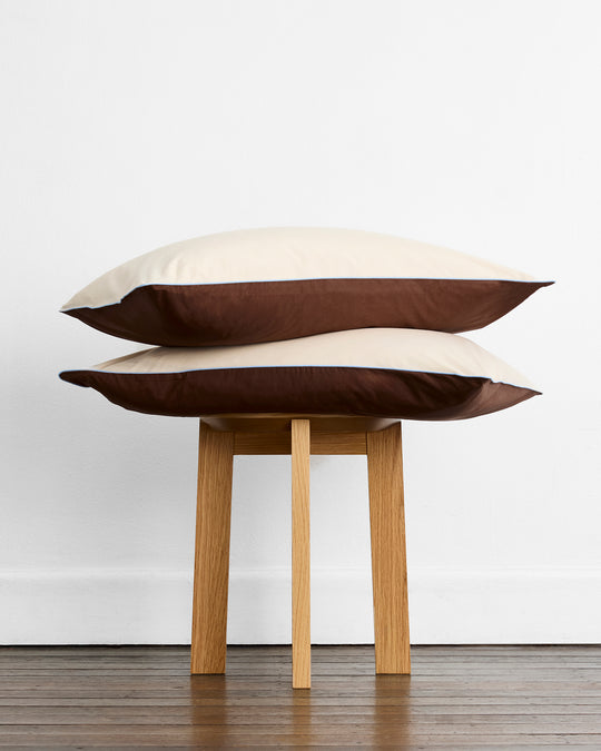 Espresso, Vanilla & Sky Piped 100% Organic Cotton Pillowcases (Set of Two)
