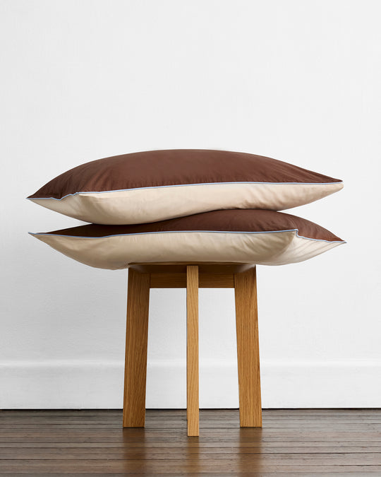 Espresso, Vanilla & Sky Piped 100% Organic Cotton Pillowcases (Set of Two)