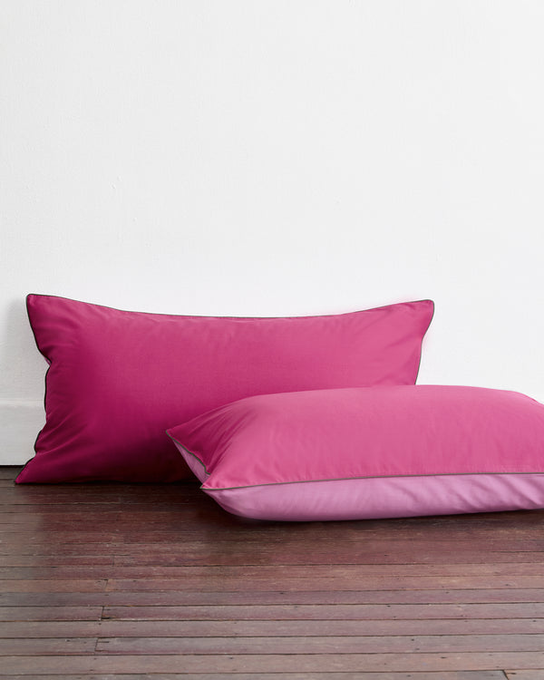 Berry, Bubblegum & Moss Piped 100% Organic Cotton King Pillowcases (Set of Two)