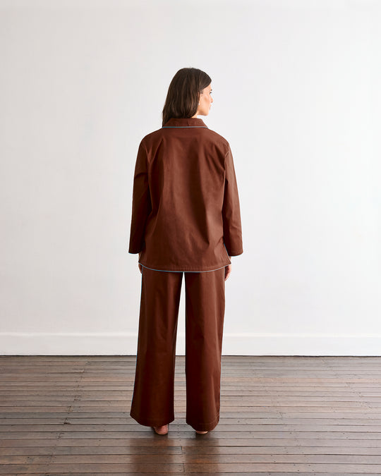 Espresso & Sky Piped Long Sleeve Shirt