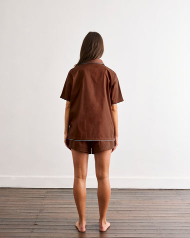 Espresso & Sky Piped Short Sleeve Shirt