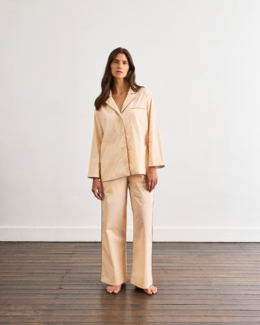 Vanilla & Espresso Piped Long Sleep Set