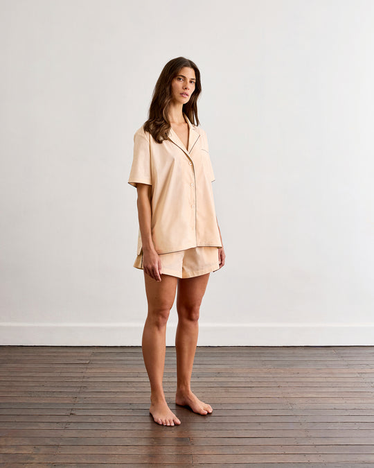 Vanilla & Espresso Piped Short Sleeve Shirt