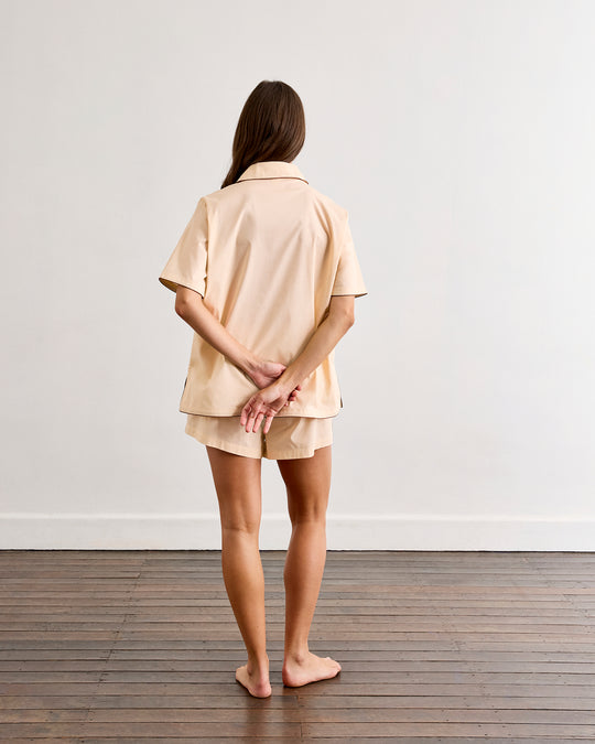 Vanilla & Espresso Piped Short Sleeve Shirt
