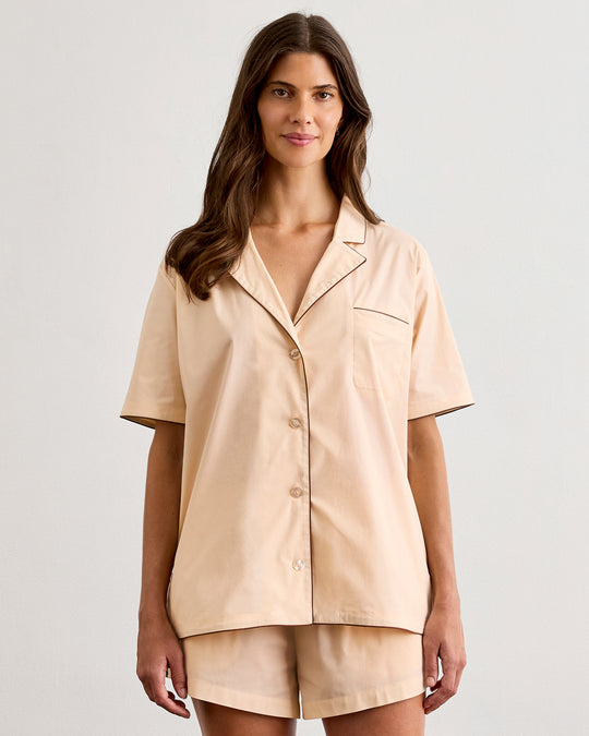 Vanilla & Espresso Piped Short Sleeve Shirt