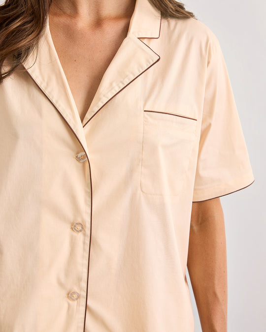 Vanilla & Espresso Piped Short Sleeve Shirt