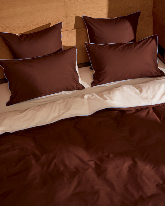 Espresso, Vanilla & Sky Piped 100% Organic Cotton European Pillowcases (Set of Two)