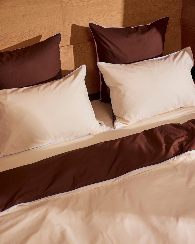Espresso, Vanilla & Sky Piped 100% Organic Cotton European Pillowcases (Set of Two)