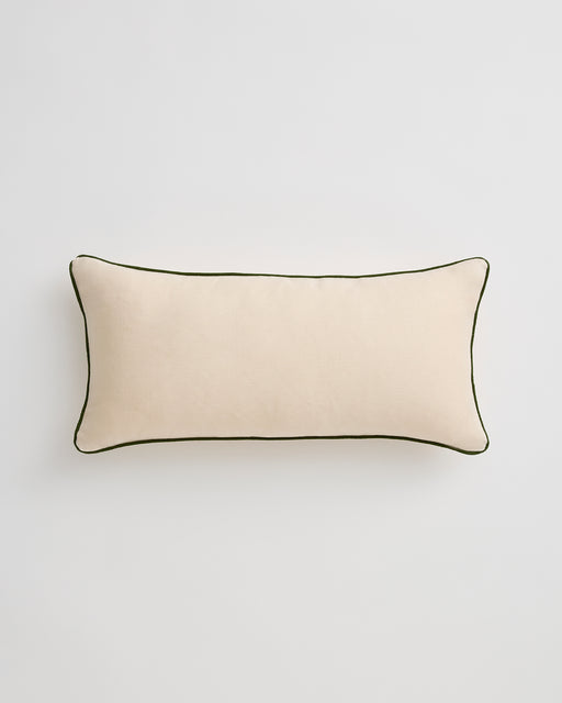 Crème & Olive 100% French Flax Linen Piped Lumbar Cushion Cover