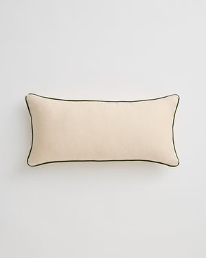 Crème & Olive 100% French Flax Linen Piped Lumbar Cushion Cover