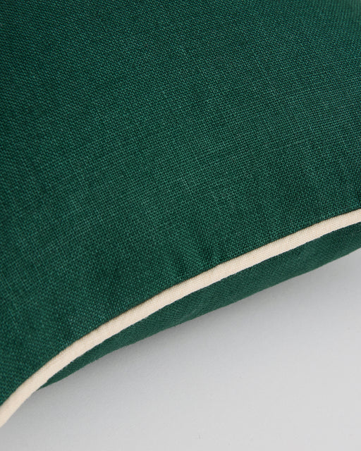 Forest & Crème 100% French Flax Linen Piped Cushion Cover