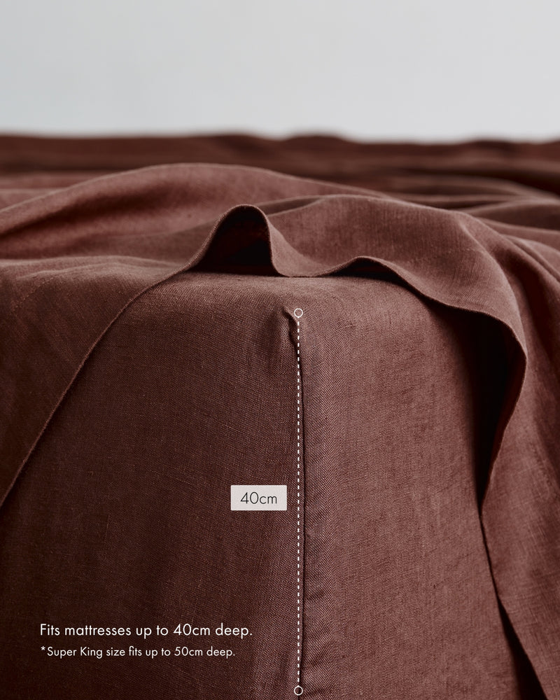 Cacao 100% French Flax Linen Fitted Sheet Set