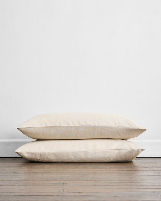 Oatmeal & White Stripe 100% French Flax Linen King Pillowcases (Set of Two)
