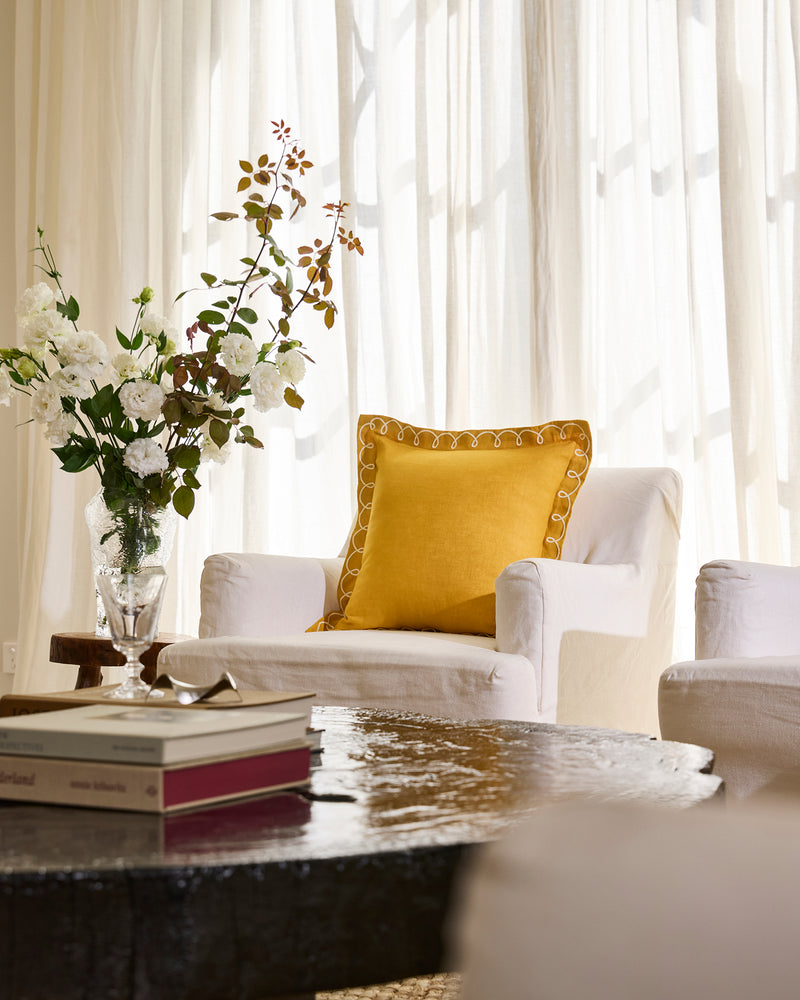Turmeric & Crème 100% French Flax Linen Swirl Cushion Cover