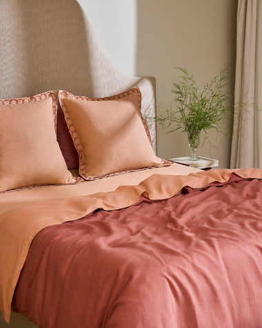 Terracotta & Pink Clay 100% French Flax Linen Swirl European Pillowcases (Set of Two)