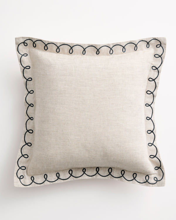 Oatmeal & Charcoal 100% French Flax Linen Swirl Cushion Cover