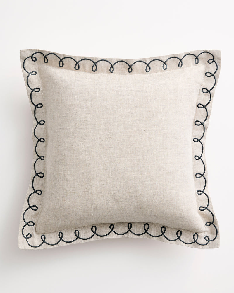 Oatmeal & Charcoal 100% French Flax Linen Swirl Cushion Cover