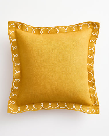 Turmeric & Crème 100% French Flax Linen Swirl Cushion Cover