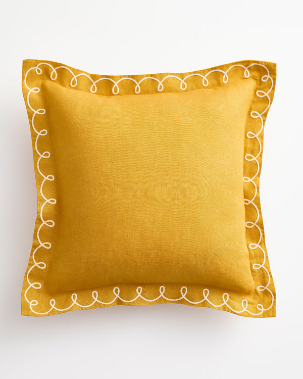 Turmeric & Crème 100% French Flax Linen Swirl Cushion Cover