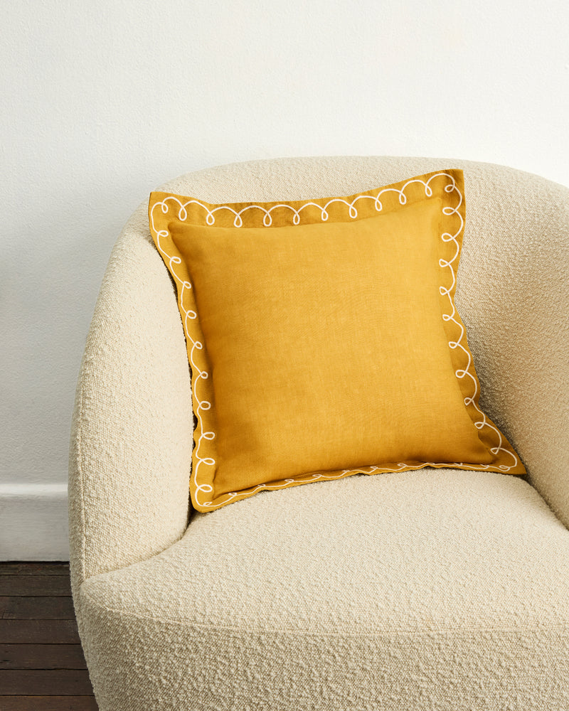Turmeric & Crème 100% French Flax Linen Swirl Cushion Cover