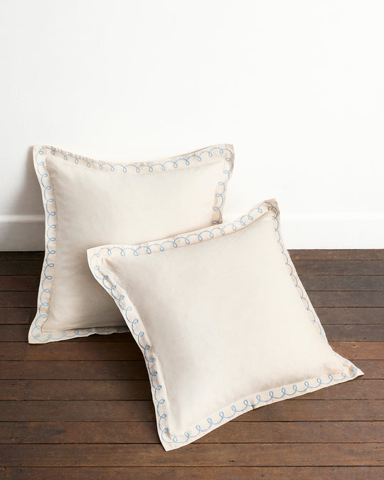 Crème & Coast 100% French Flax Linen Swirl European Pillowcases (Set of Two)
