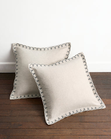 Oatmeal & Charcoal 100% French Flax Linen Swirl European Pillowcases (Set of Two)