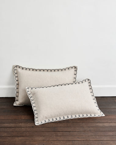 Oatmeal & Charcoal 100% French Flax Linen Swirl Pillowcases (Set of Two)
