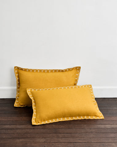 Turmeric & Crème 100% French Flax Linen Swirl Pillowcases (Set of Two)