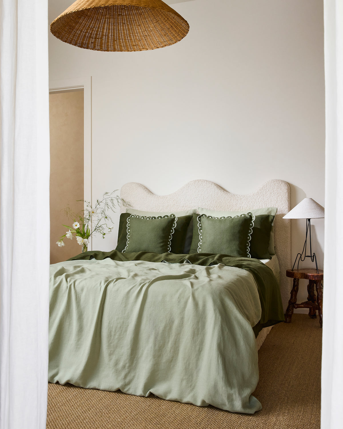100% French Flax Linen Arch Cushion Cover - Olive & Sage Arch | Bed Threads