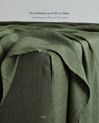 Olive Stripe 100% French Flax Linen Fitted Sheet