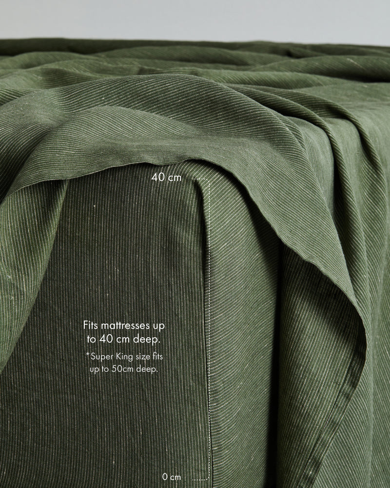 Olive Stripe 100% French Flax Linen Fitted Sheet