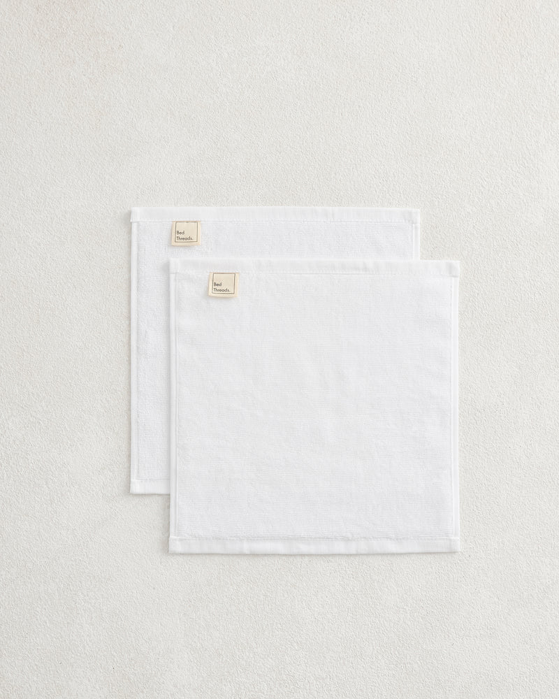 Crisp White 100% Cotton Terry Face Washers (Set of Two)