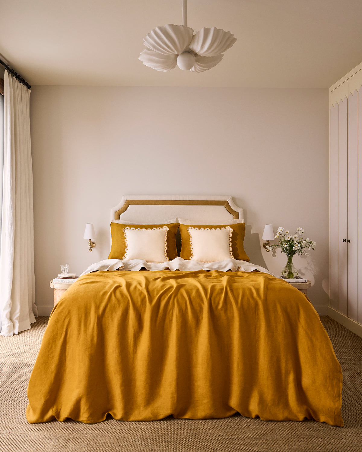 100% French Flax Linen Arch Cushion Cover - Crème & Turmeric Arch | Bed ...