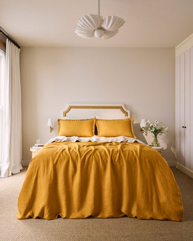 Turmeric & Crème 100% French Flax Linen Swirl Pillowcases (Set of Two)