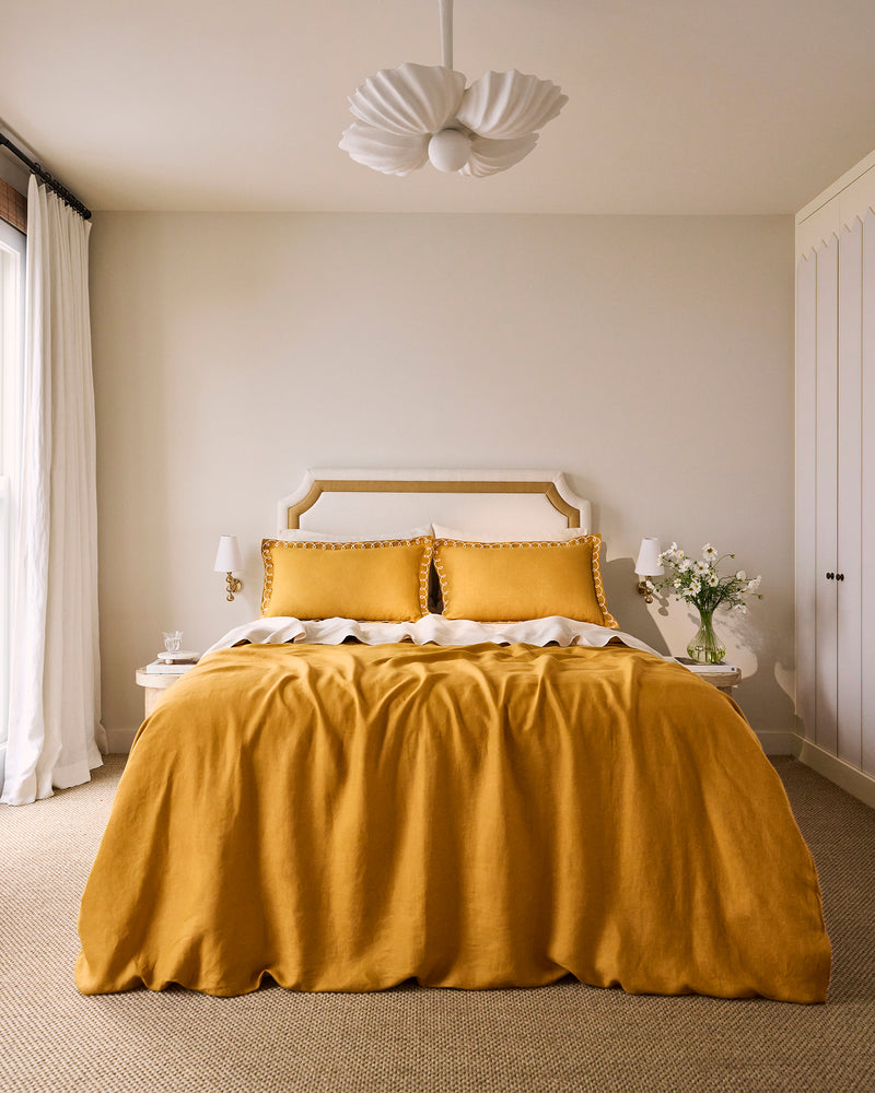 Turmeric & Crème 100% French Flax Linen Swirl Pillowcases (Set of Two)