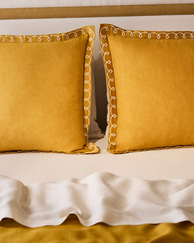 Turmeric & Crème 100% French Flax Linen Swirl European Pillowcases (Set of Two)