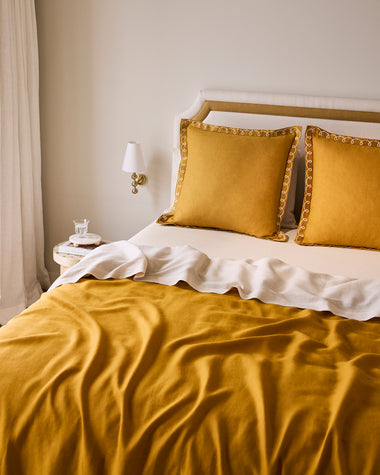 Turmeric & Crème 100% French Flax Linen Swirl European Pillowcases (Set of Two)