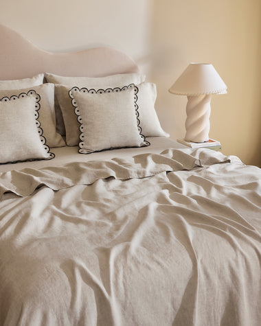 Oatmeal & Charcoal 100% French Flax Linen Arch Cushion Cover