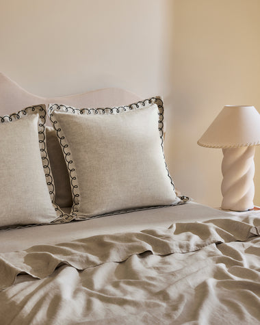 Oatmeal & Charcoal 100% French Flax Linen Swirl European Pillowcases (Set of Two)