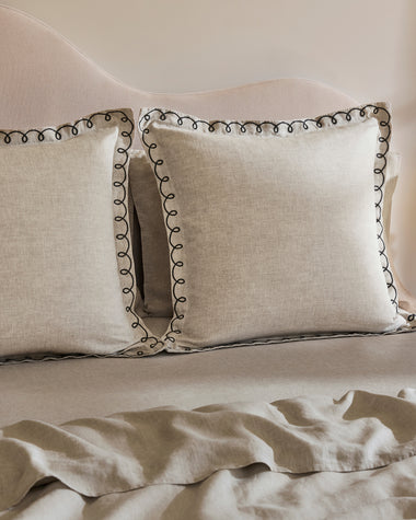 Oatmeal & Charcoal 100% French Flax Linen Swirl European Pillowcases (Set of Two)